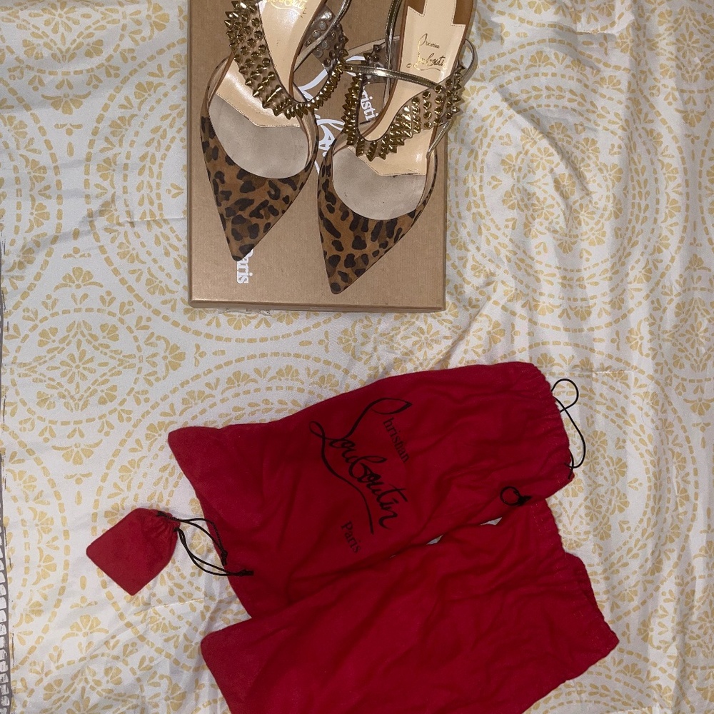 Christian Louboutin Levita Leopard/PVC Leopard Kitten Heels Size 39.5 EU